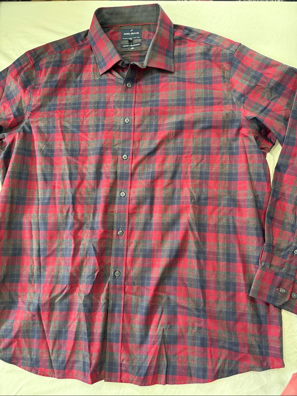 Daniel Cremieux Red and Navy Plaid Casual Button-Down Shirt